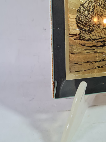 Картина винтажная "Парусник", фольга, под стеклом, 24 x 18 см, Германия, 1960-70гг.