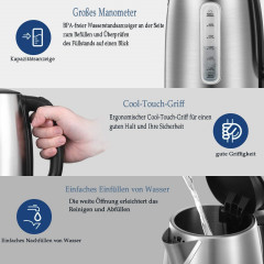 Mutoy Mutoy Wasserkocher Wasserkocher, Elektrischer Wasserkocher,mit LED-Anzeige,1,7l, 2000,00 W, Abschaltautomatik und Trockenkochschutz, fur Tee und Kaffee  Чайник Mutoy, электрочайник, со светодиодным дисплеем, 1,7 л, 2000,00 Вт, автоматическое отключе