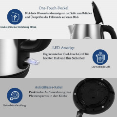 Mutoy Mutoy Wasserkocher Wasserkocher, Elektrischer Wasserkocher,mit LED-Anzeige,1,7l, 2000,00 W, Abschaltautomatik und Trockenkochschutz, fur Tee und Kaffee  Чайник Mutoy, электрочайник, со светодиодным дисплеем, 1,7 л, 2000,00 Вт, автоматическое отключе