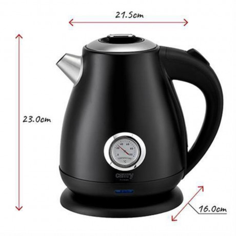 Camry Camry Wasserkocher CR 1344 schwarz Elektrischer Wasserkocher mit Thermometer 1,7 l, Edelstahl, Wasserstandsanzeige Чайник Camry CR 1344 черный электрочайник с термометром 1,7 л, нержавеющая сталь, индикатор уровня воды