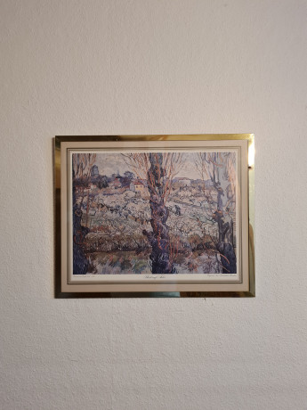 Картина винтажная "Вид на Арль" Винсент Ван Гог, золотистая рама, 43 x 35 см, Германия, 1960-70гг.