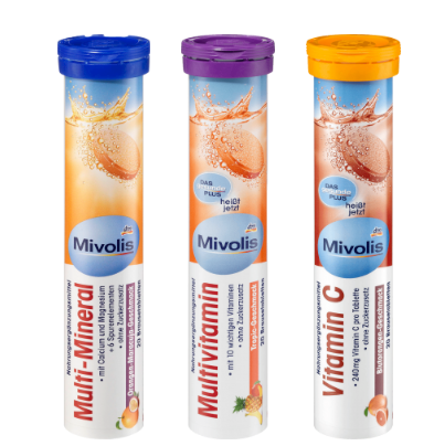 Mivolis Brausetabletten Multi-Mineral+Multivitamin+Vitamin C SET, Миволис НАБОР Шипучие таблетки Мультиминералы+Мультивитамины+Витамин C, 3х20 шт