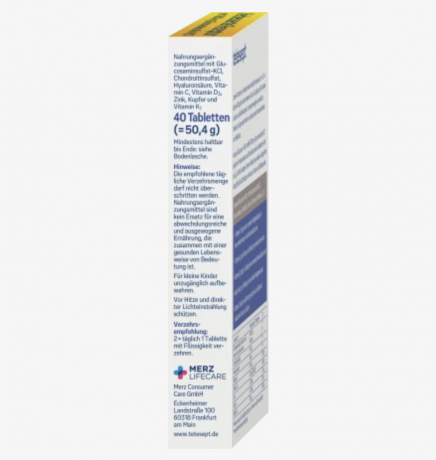 tetesept Glucosamin 1600 Tabletten 40 St, tetesept тетесепт Глюкозамин 1600 c гиалуроновой кислотой, цинком, медью и витаминами C, D3 и K1, 40 штук