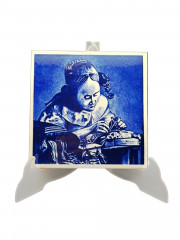 Панно винтажное Delft Blue &quot;Кружевница&quot;, ручная роспись, керамика, 15 х 15 см, Голландия, 1950-70гг.
