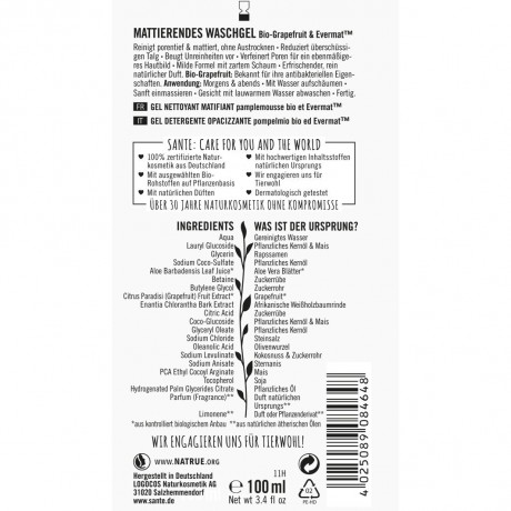 Sante S WASCHGEL BIO-GRAPEFRUIT & EVERMATTM  S ГЕЛЬ ДЛЯ СТИРКИ ОРГАНИЧЕСКИЙ ГРЕЙПФРУТ И EVERMATTM