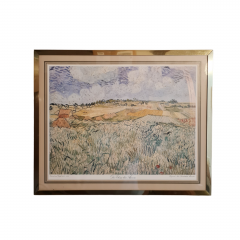 Картина винтажная &quot;Поля в Овере&quot; Винсент Ван Гог, золотистая рама, 43 x 35 см, Германия, 1960-70гг.
