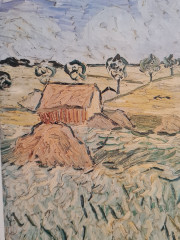 Картина винтажная &quot;Поля в Овере&quot; Винсент Ван Гог, золотистая рама, 43 x 35 см, Германия, 1960-70гг.