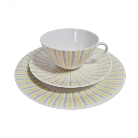 Чайное трио винтажное Bavaria с желто-серым геометричным декором, фарфор, Германия, 1970-80гг.