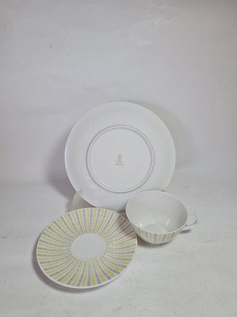Чайное трио винтажное Bavaria с желто-серым геометричным декором, фарфор, Германия, 1970-80гг.