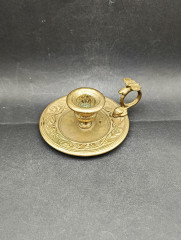 Подсвечник камерный винтажный Trouvailles &quot;Розы&quot; с бабочкой на ручке, медь, 14 х 5 см, Франция, 1950-60гг.