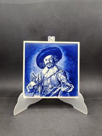 Панно винтажное Delft Blue "Веселый пьяница", ручная роспись, керамика, 15 х 15 см, Голландия, 1950-70гг.