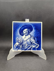 Панно винтажное Delft Blue &quot;Веселый пьяница&quot;, ручная роспись, керамика, 15 х 15 см, Голландия, 1950-70гг.
