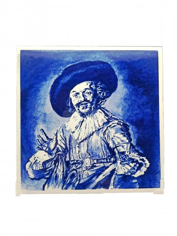 Панно винтажное Delft Blue "Веселый пьяница", ручная роспись, керамика, 15 х 15 см, Голландия, 1950-70гг.
