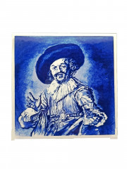 Панно винтажное Delft Blue &quot;Веселый пьяница&quot;, ручная роспись, керамика, 15 х 15 см, Голландия, 1950-70гг.