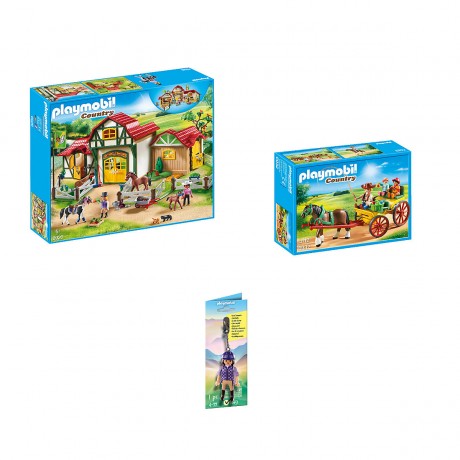 PLAYMOBIL 3er Set: 6926 Grosser Reiterhof + 6932 Pferdekutsche + 70651 Schlusselanhanger Reiterin Набор из 3 предметов: 6926 Большая конная ферма + 6932 Конная повозка + 70651 Брелок для ключей «Всадница»