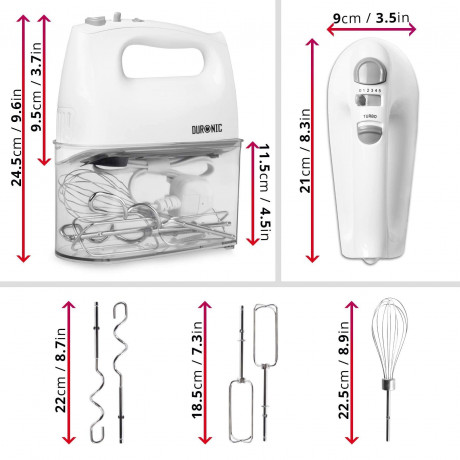 Duronic Duronic Handmixer, HM4 W elektrischer Handmixer, 400 Watt, Aufbewahrungsbox  Ручной миксер Duronic, электрический ручной миксер HM4 W, 400 Вт, ящик для хранения
