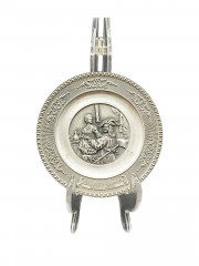 Тарелка декоративная винтажная WMF &quot;Рембрандт. Автопортрет с Саскией&quot;, объемный декор, олово, 26 см, Германия, 1960-70гг.