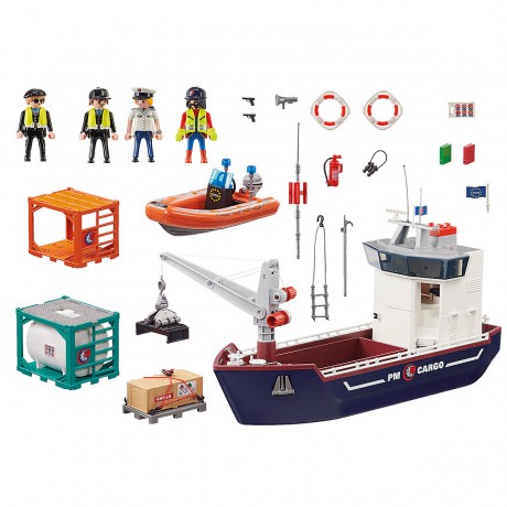 PLAYMOBIL 2er Set: 70769 Grosses Containerschiff mit Zollboot + 70775 Zollkontrolle Набор из 2 предметов: 70769 Большой контейнеровоз с таможенным судном + 70775 Таможенный контроль