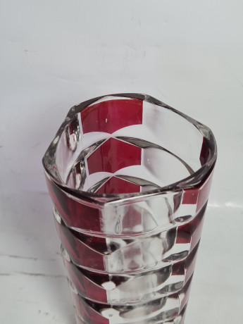 Ваза винтажная Luminarc с красным декором, хрустальное стекло, 17 x 8 см, Франция, 1960-70гг.