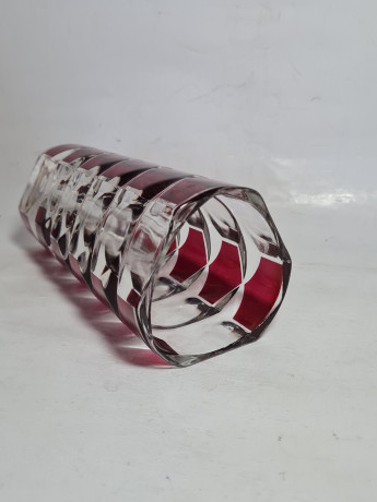 Ваза винтажная Luminarc с красным декором, хрустальное стекло, 17 x 8 см, Франция, 1960-70гг.