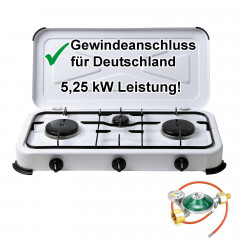 BlueCraft BlueCraft Gaskocher, (Gas-Kochfeld 3 flammen mit Schlauch Druckminderer Manometer), Campingkocher 3-flammig, Gasherd 50 mbar fur Propan-Gas-Flasche  Газовая плита BlueCraft, (газовая плита 3 пламени со шлангом, редуктором давления, манометр), по
