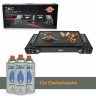 ZMC ZMC Gaskocher 2in1 Campingkocher mit Grillplatte 2 Flammig + 12x Gaskartuschen 227g, (mit Piezozundung Grill Platte Tischgrill Doppel Gasbrenner Gasgrill Kochfeld mit LPG Anschluss Warmeleistung: 2,3KW), Outdoor Camping Gas Kocher Butan Gas Gaskocher 