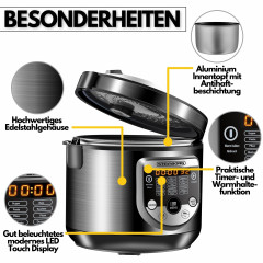 STEINBORG STEINBORG Multikocher SB-3100, 900 W, Edelstahlgehause, 18 automatische Programme, Aufwarmfunktion, Warmhaltefunktion, Touch Bedienfeld in deutscher Sprache  Мультиварка STEINBORG SB-3100, 900 Вт, корпус из нержавеющей стали, 18 автоматических п