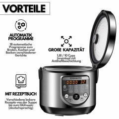 STEINBORG STEINBORG Multikocher SB-3100, 900 W, Edelstahlgehause, 18 automatische Programme, Aufwarmfunktion, Warmhaltefunktion, Touch Bedienfeld in deutscher Sprache  Мультиварка STEINBORG SB-3100, 900 Вт, корпус из нержавеющей стали, 18 автоматических п