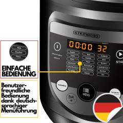 STEINBORG STEINBORG Multikocher SB-3100, 900 W, Edelstahlgehause, 18 automatische Programme, Aufwarmfunktion, Warmhaltefunktion, Touch Bedienfeld in deutscher Sprache  Мультиварка STEINBORG SB-3100, 900 Вт, корпус из нержавеющей стали, 18 автоматических п