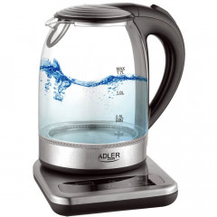 JUNG JUNG Wasserkocher ADLER AD1293, Wasserkocher mit Temperatureinstellung 40-100°C Digital, 1.7 l, 2200 W, Glas mit Edelstahl, LED Beleuchtung  LCD Display, 360° Basis, Kettle  Чайник JUNG ADLER AD1293, чайник с регулировкой температуры 40-100°C, цифров