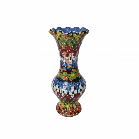 Ваза винтажная Agadir Marokko, черная керамика с красочным цветочным декором, 16 x 6,5 см, Марокко, 1950-60гг.