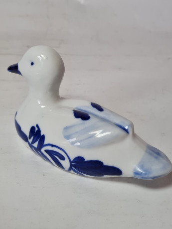 Delft Blue Holland Утка с синим декором, ручная роспись, дельфтский фарфор, 12 x 6 см, Голландия, 1960-70гг.