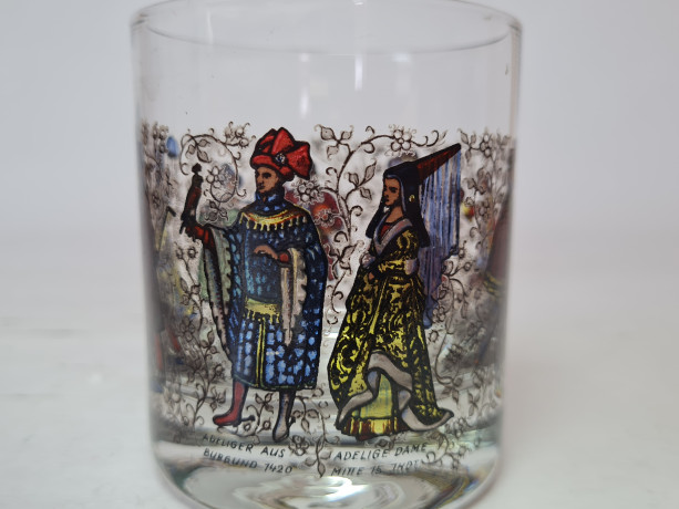 Стакан винтажный с изображением дворянских пар Рококо, стекло, 0.35 л, Германия, 1980-90гг.