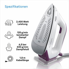 Braun Braun Dampfbugelstation CareStyle 3 IS3155VI, 2000 ml Wassertank, violett, max. Dampfmenge 430g/min, Ruckwartsbugeln uber Knopfe  Паровая гладильная станция Braun CareStyle 3 IS3155VI, резервуар для воды 2000 мл, фиолетовый, максимальная подача пара