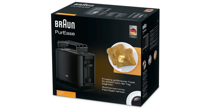 Braun Braun PurEase Toaster HT 3010 schwarz, 1.000 Watt, fur 2 Scheiben Toast schwarz Braun PurEase Toaster HT 3010 черный, 1000 Вт, на 2 ломтика тостов