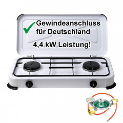 BlueCraft BlueCraft Gaskocher, (inkl. Gasschlauch und Manometerregler), Campingkocher 2-flammig, Gasherd 50 mbar  Газовая плита BlueCraft (включая газовый шланг и регулятор давления), походная плита 2 пламени, газовая плита 50 мбар