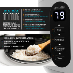 Arendo Arendo Reiskocher, 300 W, 0,8l, Messbecher  Reisloffel, Kochprogramme, Timer, Warmhaltefunktion  Рисоварка Arendo, 300 Вт, 0,8л, мерный стакан, ложка для риса, программы приготовления, таймер, функция поддержания тепла