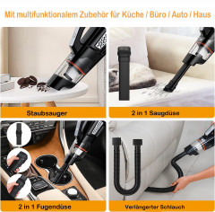 Mutoy Mutoy Akku-Handstaubsauger Handstaubsauger,Akku-Handstaubsauger 12000 Pa Starke Saugleistung, 4-in-1 Staubsauger Kabellos Selbststehend,Kabelloser Akkusauger,NassTrocken mit Waschbar HEPA-Filter, Handsauger Kabellos Staubsauger fur boden, Teppiche u