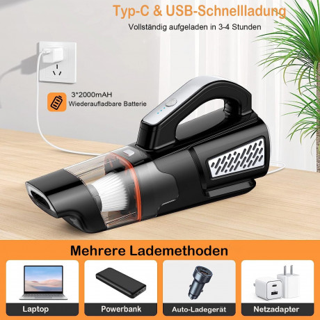 Mutoy Mutoy Akku-Handstaubsauger Handstaubsauger,Akku-Handstaubsauger 12000 Pa Starke Saugleistung, 4-in-1 Staubsauger Kabellos Selbststehend,Kabelloser Akkusauger,NassTrocken mit Waschbar HEPA-Filter, Handsauger Kabellos Staubsauger fur boden, Teppiche u