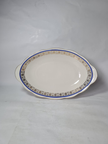 Блюдо винтажное Wawel Poland на ножке, сине-золотой орнамент, фарфор, 34 х 22 см, Польша, 1970-80гг.