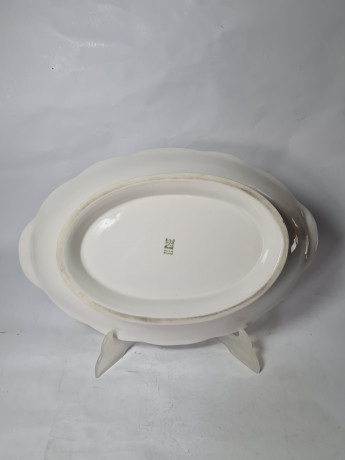 Блюдо винтажное Wawel Poland на ножке, сине-золотой орнамент, фарфор, 34 х 22 см, Польша, 1970-80гг.