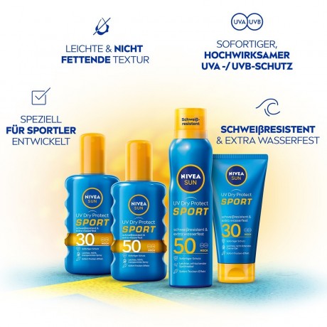 Nivea UV Dry Protect Sport Transparentes Spray LSF 30  UV Dry Protect Sport Прозрачный спрей SPF 30