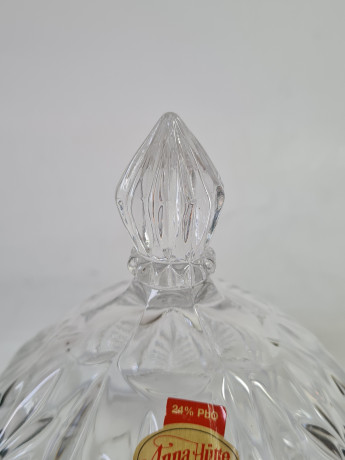 Ваза с крышкой винтажная Anna Hutte, хрусталь с красным декором, 13 x 17,5 см, Германия, 1960-70гг.
