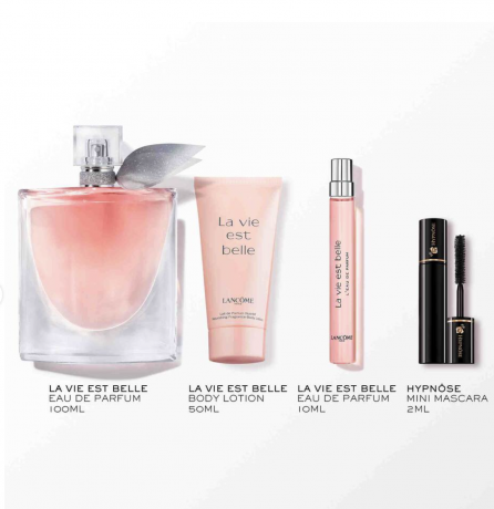 LANCOME LA VIE EST BELLE AUGEN-MAKE-UP-SET Подарочный набор "LA VIE EST BELLE", ограниченный выпуск 2024 года: парфюмерная вода 100мл и 10мл, лосьон для тела 50мл, тушь для ресниц HYPNOSE 2мл