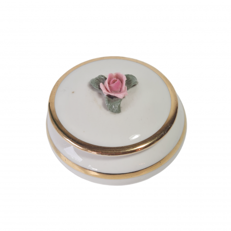 Шкатулка винтажная Bavaria / W.Germany с объемным декором в виде розовой розы, фарфор, 7 х 5 см, Германия, 1960-70гг.